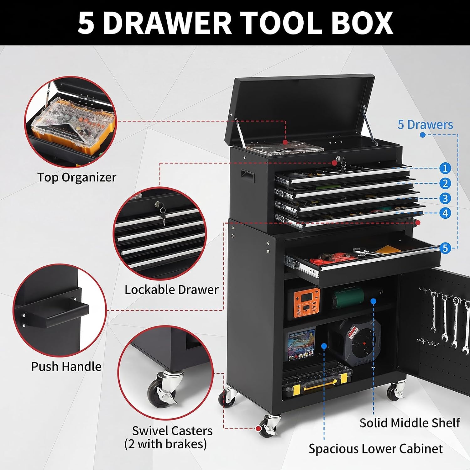 5 Drawer Rolling Tool Cabinet  - đánh giá và giá Workshop Tools Box