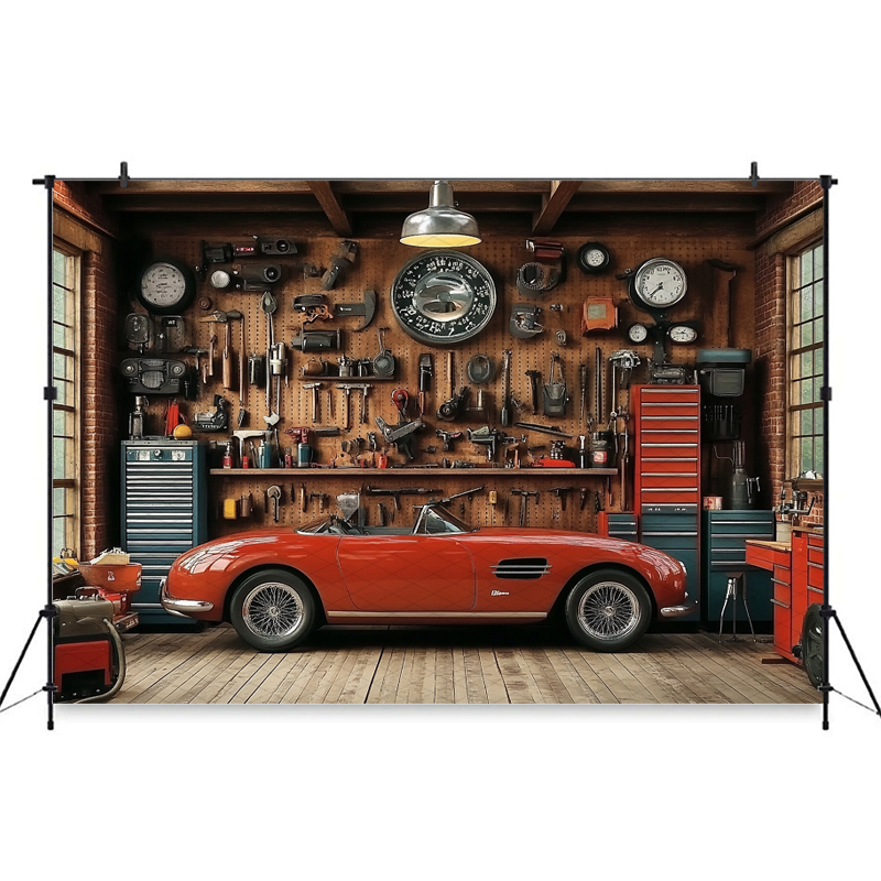Mocsicka Red Classic Car Garag - đánh giá và giá Workshop Tools Background