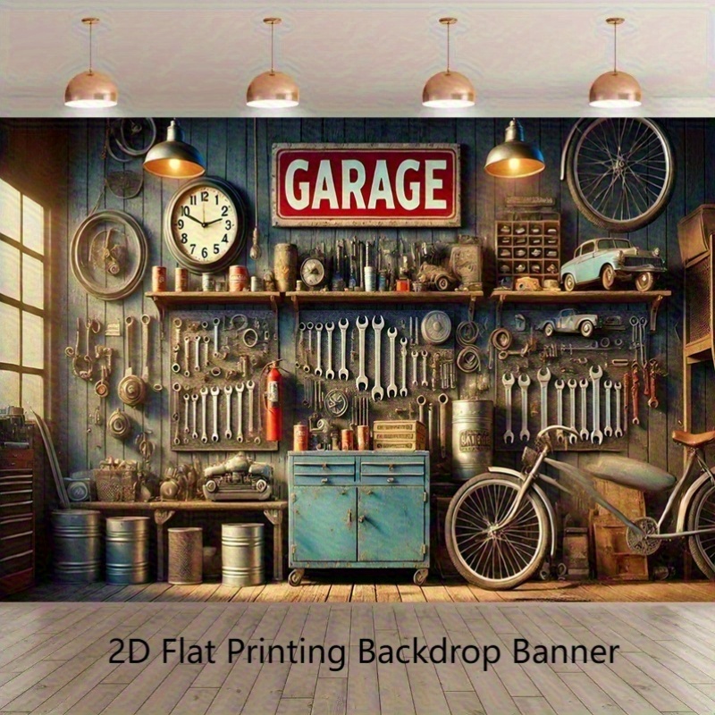 Industrial Garage Backdrop Ban - đánh giá và giá Workshop Tools Background